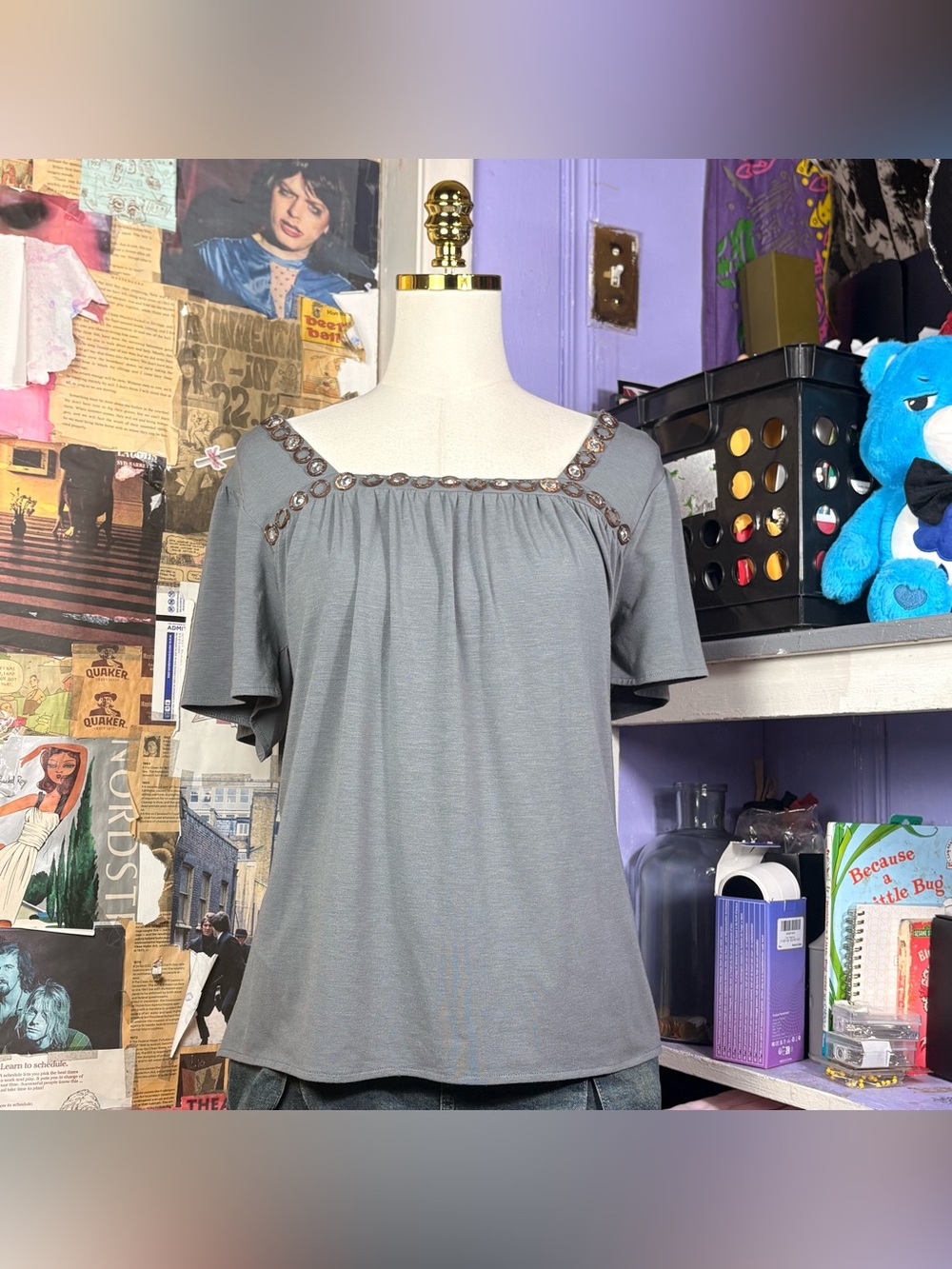 Embellished Gray Top